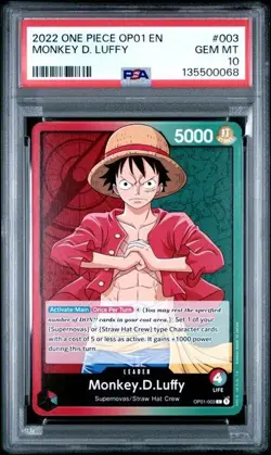 2022 ONE PIECE OP01-ROMANCE DAWN 003 MONKEY D. LUFFY PRE ERRATA PSA 10 GEM MINT - Image 1