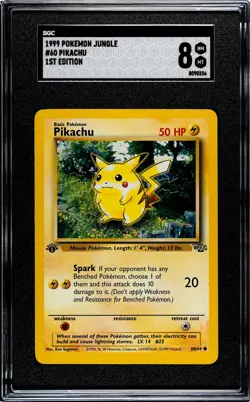 1999 Pokemon Jungle #60 Pikachu – 1st Edition SGC 8 Rare Card - Image 1