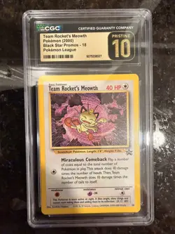 TEAM ROCKET’S MEOWTH Pokemon Card WOTC Black Star Promo - #18 - CGC 10 PRISTINE - Image 1