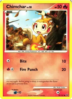 Pokemon TCG Chimchar Lv.10 Platinum 70/127 Regular Common Card VLP - Image 1