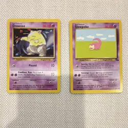 Pokemon TCG Drowzee & Slowpoke Card Lot – Base Set 2, 2 Cards, English, Nintendo - Image 1