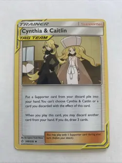 2019 Pokemon Cynthia & Caitlin 189/236 Uncommon Cosmic Eclipse Card Tag Team - Image 1