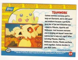 1998 TOPPS POKEMON # 54 PIKACHU VACATION MOVIE ANIMATION " TEAMWORK " BLUE LOGO - Image 2