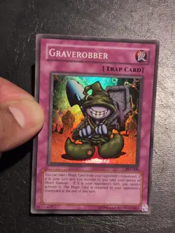 Yu-Gi-Oh! SUPER RARE HOLO CARD GRAVEROBBER PSV-008 1996 VINTAGE PRINT NM/VLP - Image 3