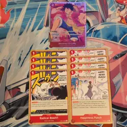 One Piece Monkey.D.Luffy OP01-024 SR + 4x Radical Beam!!! 029 UC/Happiness Punch - Image 1