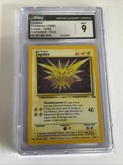 CGC 9 Zapdos 15/62 Fossil Corrected Holo Rare Pokemon Card - Image 2