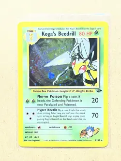 Pokemon Koga's Beedrill Gym Challenge Holo Rare 80HP Unlimited 9/132 Card - Image 1
