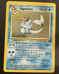 Pokemon TCG Vaporeon Holo Rare Card Jungle Set, #12/64, Vintage - Image 2