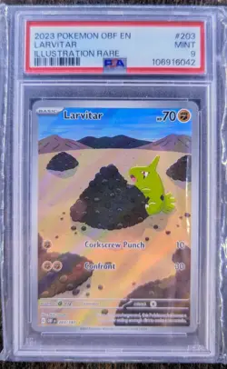 Larvitar 203/197 Illustration Rare Holo 2023 Pokemon Obsidian Flames PSA 9 Mint - Image 1