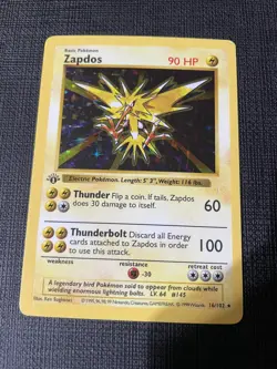 Pokemon TCG Zapdos Base Set 16/102 Holo 1st Edition Holo Rare Shadowless - Image 1