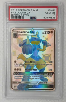 2019 POKEMON S & M FA/LUCARIO GX HIDDEN FATES #SV64 PSA 10 GEM MT - Image 1