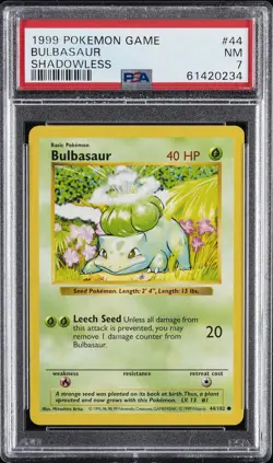 1999 POKEMON BASE SET SHADOWLESS #44 BULBASAUR PSA 7 - Image 1
