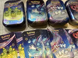 Set Of 5 EMPTY Paldean Fates Mini Tins w/Art Card And Sticker - NO BOOSTER PACKS - Image 2