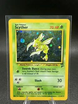 Pokemon TCG Scyther Base Set 2 Holo Unlimited Rare Card 17/130 - Image 1