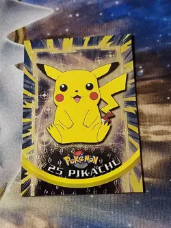 Pikachu Pokemon Topps Card #25 TV Animation Black Logo Silver Foil - Image 1