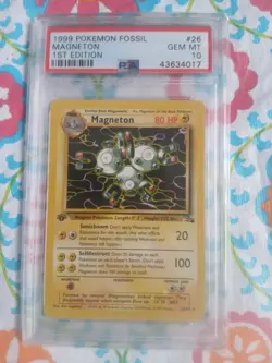 Pokemon Card 1st Edition Fossil #26 Magneton Rare PSA 10 GEM MINT 1999 Vintage - Image 1