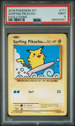 2016 POKEMON XY EVOLUTIONS #111 SURFING PIKACHU PSA 9 - Image 1