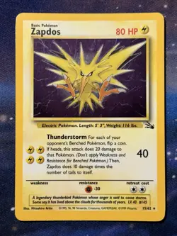 Zapdos 15/62 CORRECTED Holo Holographic Rare Fossil WoTC 1999 Pokemon LP - Image 3