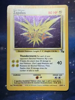 Zapdos 15/62 CORRECTED Holo Holographic Rare Fossil WoTC 1999 Pokemon LP - Image 5