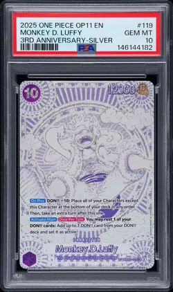 2025 ONE PIECE OP11-A FIST OF DIVINE SPEED 3RD ANV-SILVER MONKEY D. LUFFY PSA 10 - Image 1