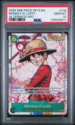 ONE PIECE OP13-CARRYING ON HIS WILL #118 MONKEY D. LUFFY ALTERNATE ART PSA 10 - Image 1