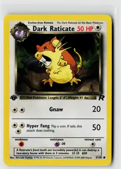 Pokemon Team Rocket #51/82 Dark Raticate 1st Edition - Image 1