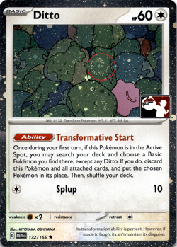 Pokemon Card Ditto 132/165 Holo Rare Prize Pack Series 6 Stamped Swirl LP - Image 1