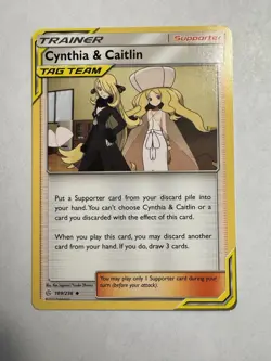 Cynthia & Caitlin 189/236 Sm-Cosmic Eclipse Pokemon TCG Tag Team NM/ M - Image 1