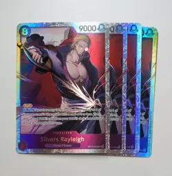 4 x Silvers Rayleigh OP13-066 Holo Super Rare One Piece TCG Game Card Playset NM - Image 1