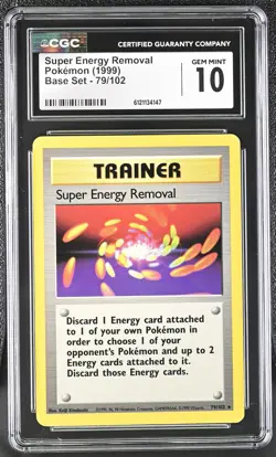 CGC 10 GEM MINT Super Energy Removal 1999 Base Set 79/102 Pokemon Card - Image 1