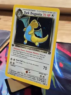 Pokemon Dark Dragonite Holo Rare TCG Card 1st Edition 5/82 SWIRL Nm - Image 3