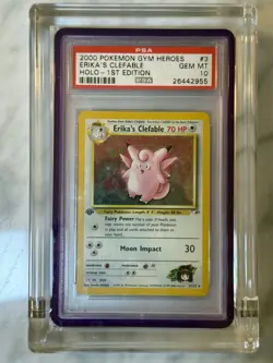 2000 Pokemon Erika's Clefable 003/132 Gym Heroes Holo 1st Edition PSA 10 GEM - Image 1