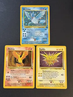 Legendary Bird Trio Holo Fossil Pokemon Cards Articuno Zapdos Moltres LP - Image 1