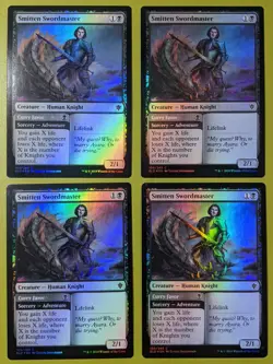 FOIL Smitten Swordmaster x4 Throne of Eldraine 4x Magic the Gathering MTG - Image 1
