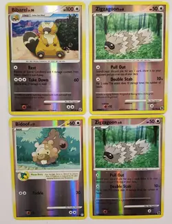 Bibarel 20/130 Bidoof 73/123 Zigzagoon 96/106 Lot Of 4 Rev Holo Cards Pokemon - Image 1
