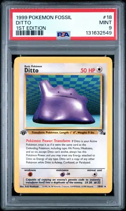 1999 POKEMON FOSSIL 1ST ED #18 DITTO PSA 9 - Image 1
