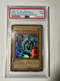 2002 YU-GI-OH! LEGEND OF BLUE EYES LOB-001 Blue Eyes White Dragon PSA 7 - Image 1