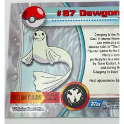Dewgong Pokemon Card Topps #87 TV Animation Edition Series Blue Logo - Image 4
