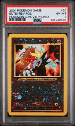POKEMON CARD 2001 Black Star 3rd Movie Promo Entei Reverse Foil PSA 8 #34 - Image 1
