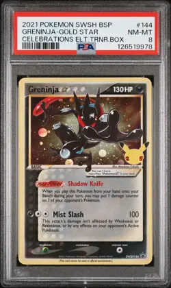 2021 POKEMON SWSH BLACK STAR PROMO 144 GRENINJA-GOLD STAR CELEBRATIONS ETB PSA 8 - Image 1