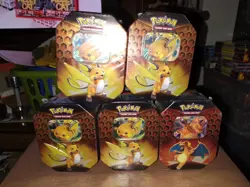 Lot Of 5 Pokemon Hidden Fates Tins 1 Charizard GX, 4 Raichu GX Sun & Moon Era - Image 1