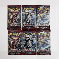Pokemon Sun & Moon Crimson Invasion English Booster Trading Card Game 6 Pack Lot - Image 1