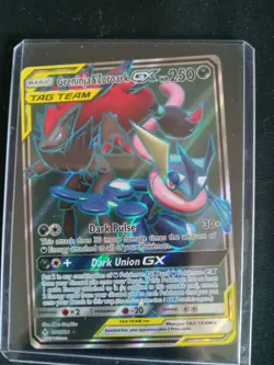 Holographic Greninja & Zoroark GX TAG TEAM Pokemon trading card. - Image 1