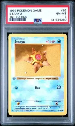 Base Set 1st Edition STARYU #65/102 PSA 8 1999 Pokemon Card Game - Image 1