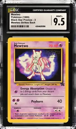 Mewtwo # 3 WB Movie WOTC Black Star PROMO Pokemon Card CGC 9.5 Mint+ 1999 - Image 1