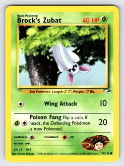 Brock's Zubat 74/132 2000 Gym Heroes Pokemon Card Vintage WOTC Common - Vlp - Image 1