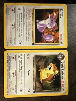 Dark Raticate 51/82 and Rattata 66/82 Team Rocket Set Pokemon Cards - Near Mint - Image 1