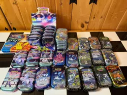 Lot of EMPTY Pokemon TCG Mini Tins w Coins and Art Card Paldean Fates Display - Image 1