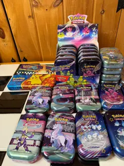 Lot of EMPTY Pokemon TCG Mini Tins w Coins and Art Card Paldean Fates Display - Image 2