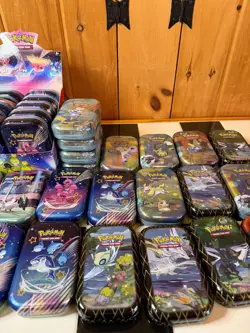 Lot of EMPTY Pokemon TCG Mini Tins w Coins and Art Card Paldean Fates Display - Image 3